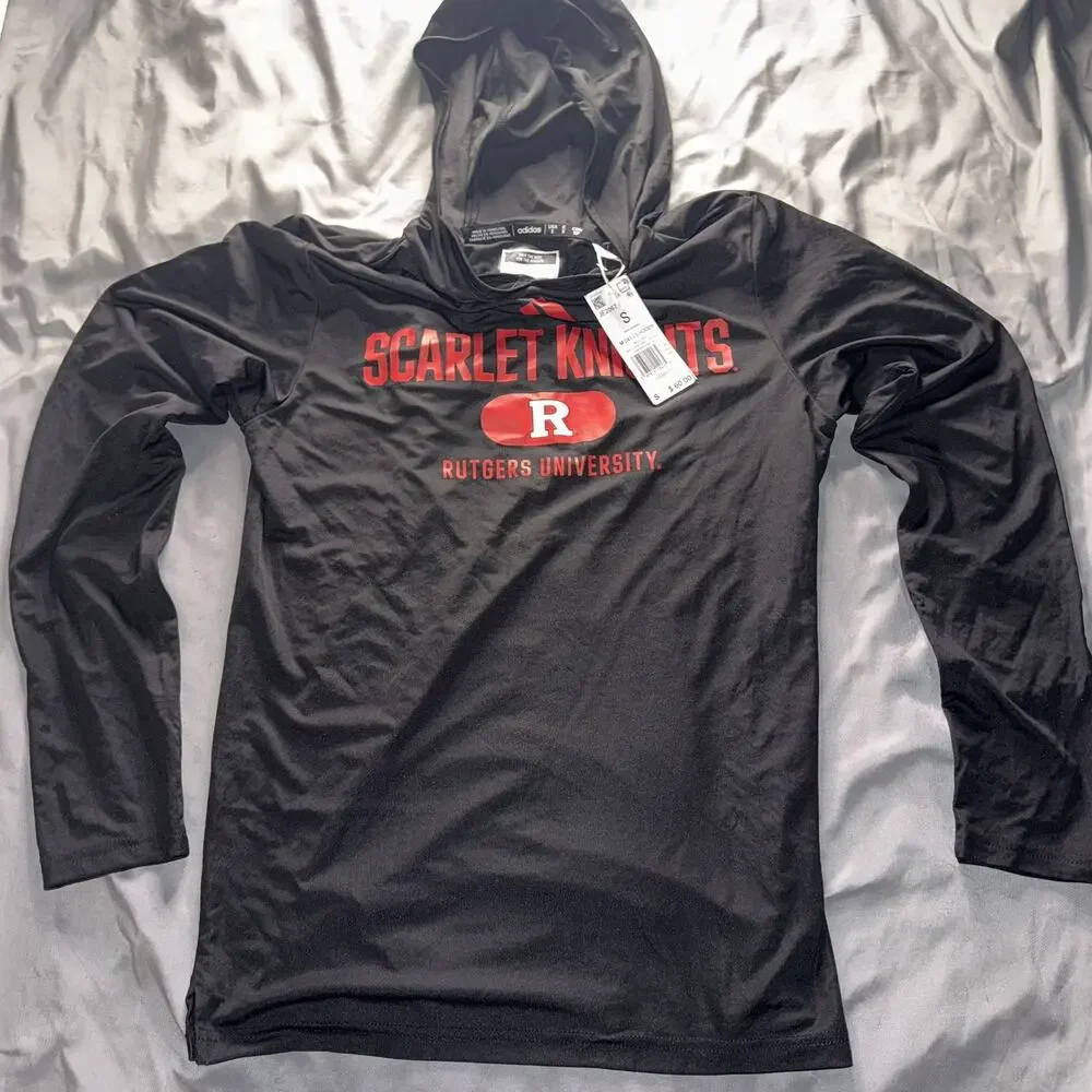 Rutgers Scarlet Knights Black Adidas Hooded Long Sleeve Shirt Size S